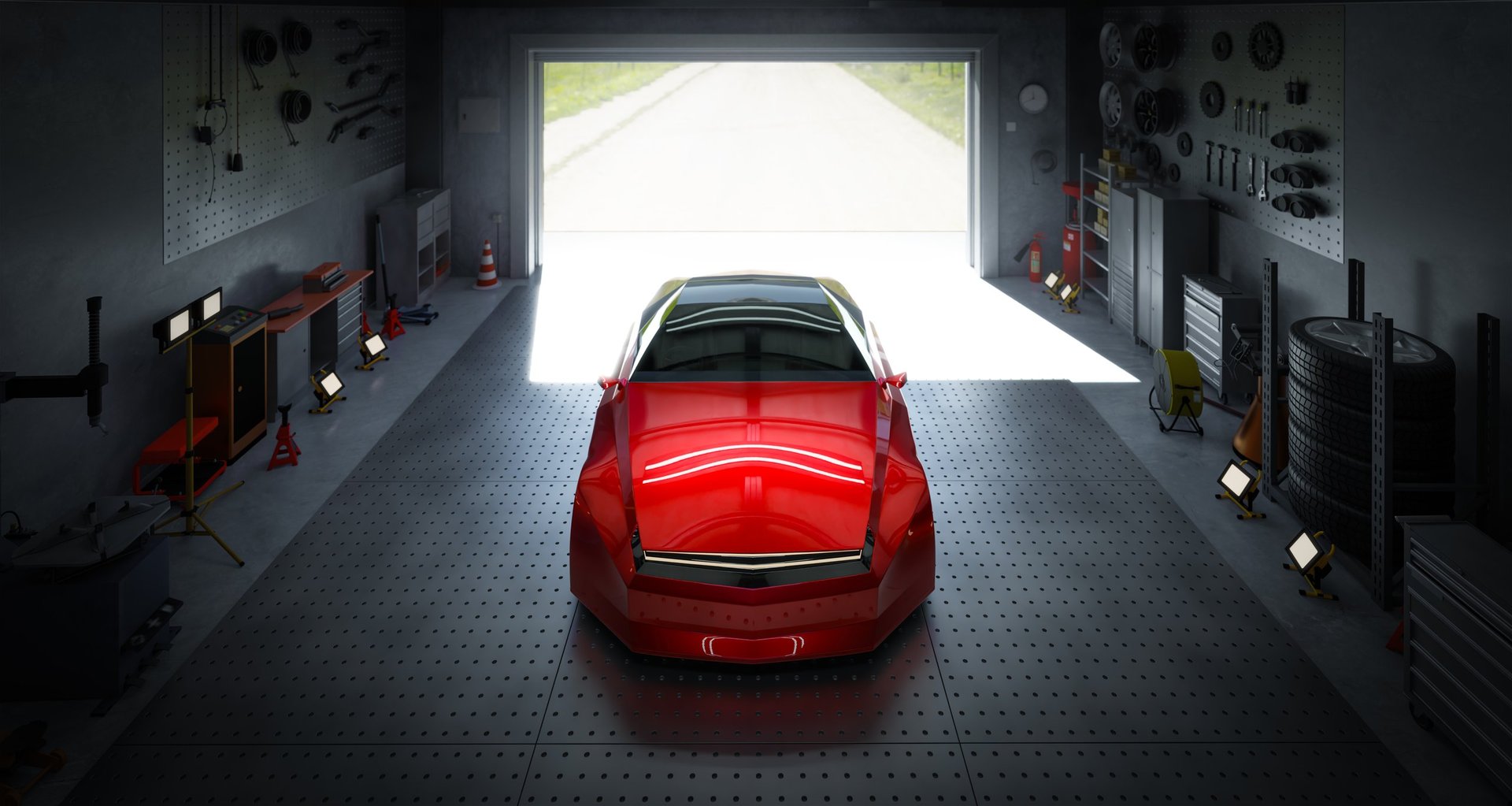Luxury car in garage showroom